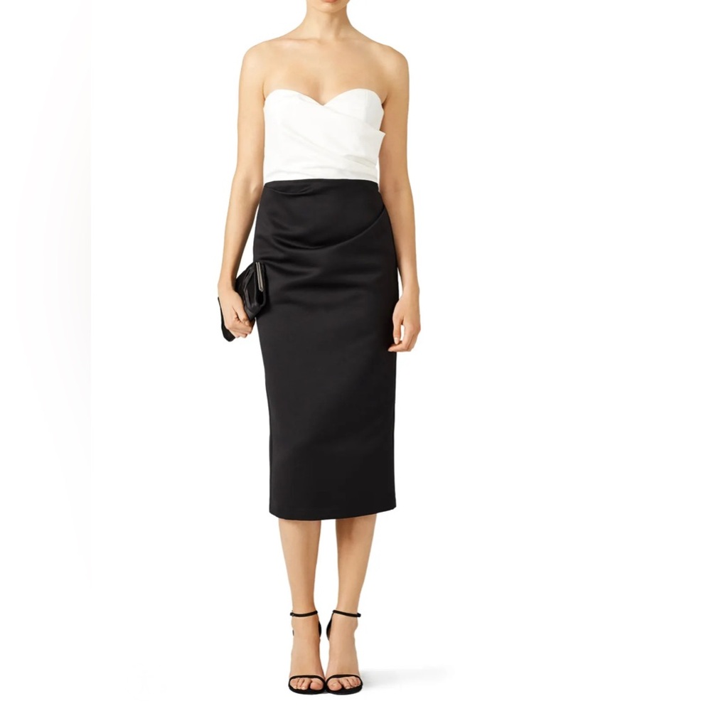 Parker Eliana Ruched Strapless Black & White Midi Dress